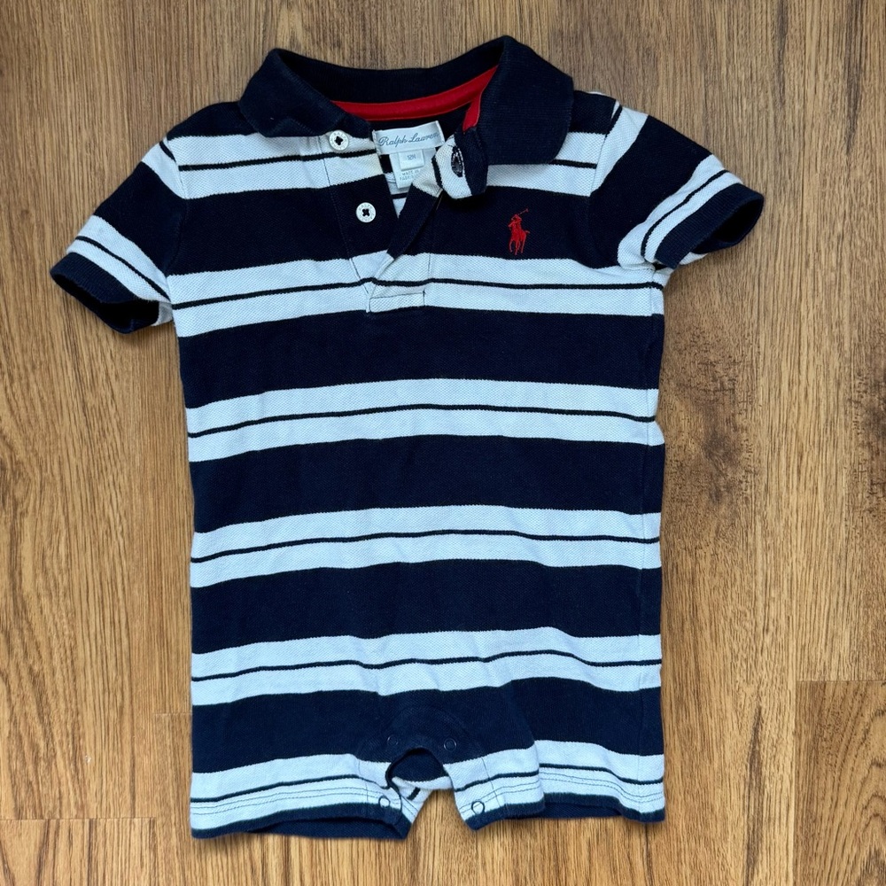 Ralph Lauren Blue and White Striped Polo One Piece
